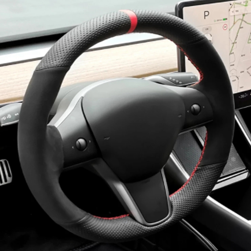 Car Steering Wheel Cover Anti Slip Breathable - Hand-gestikt Anti-Slip Koolstofvezel Suède Gevlochten Auto