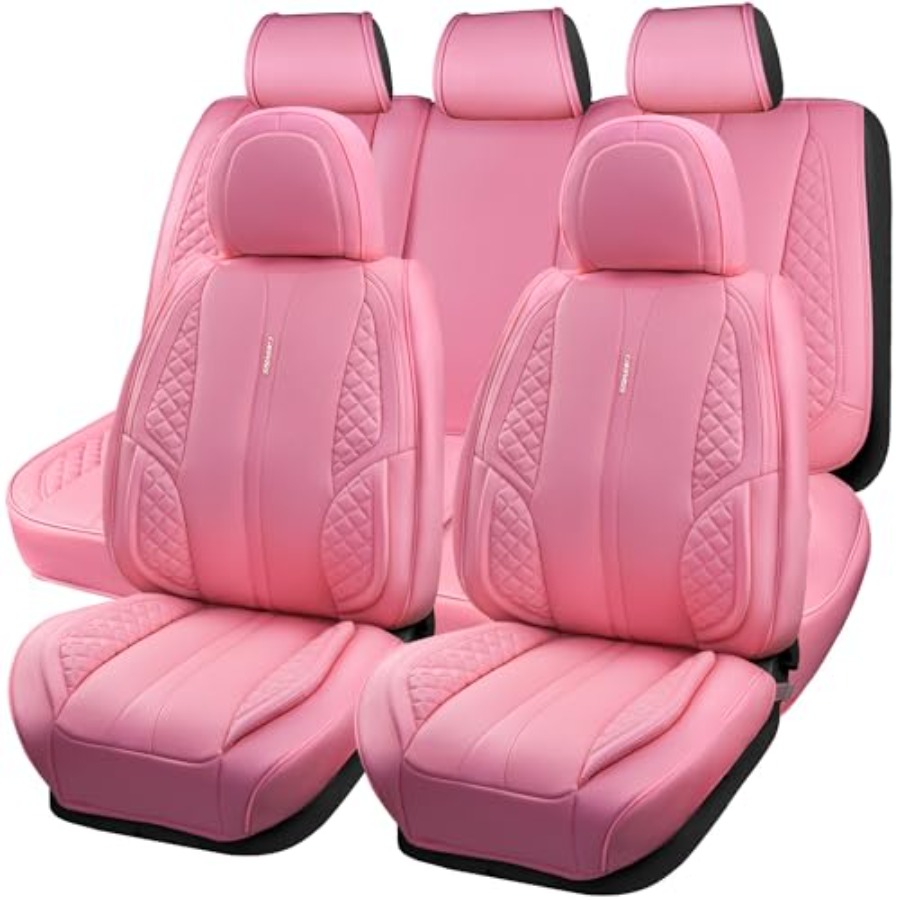 Leather Car Seat Covers Full Set Universal - Nappa roze PU lederen autostoelhoezen complete