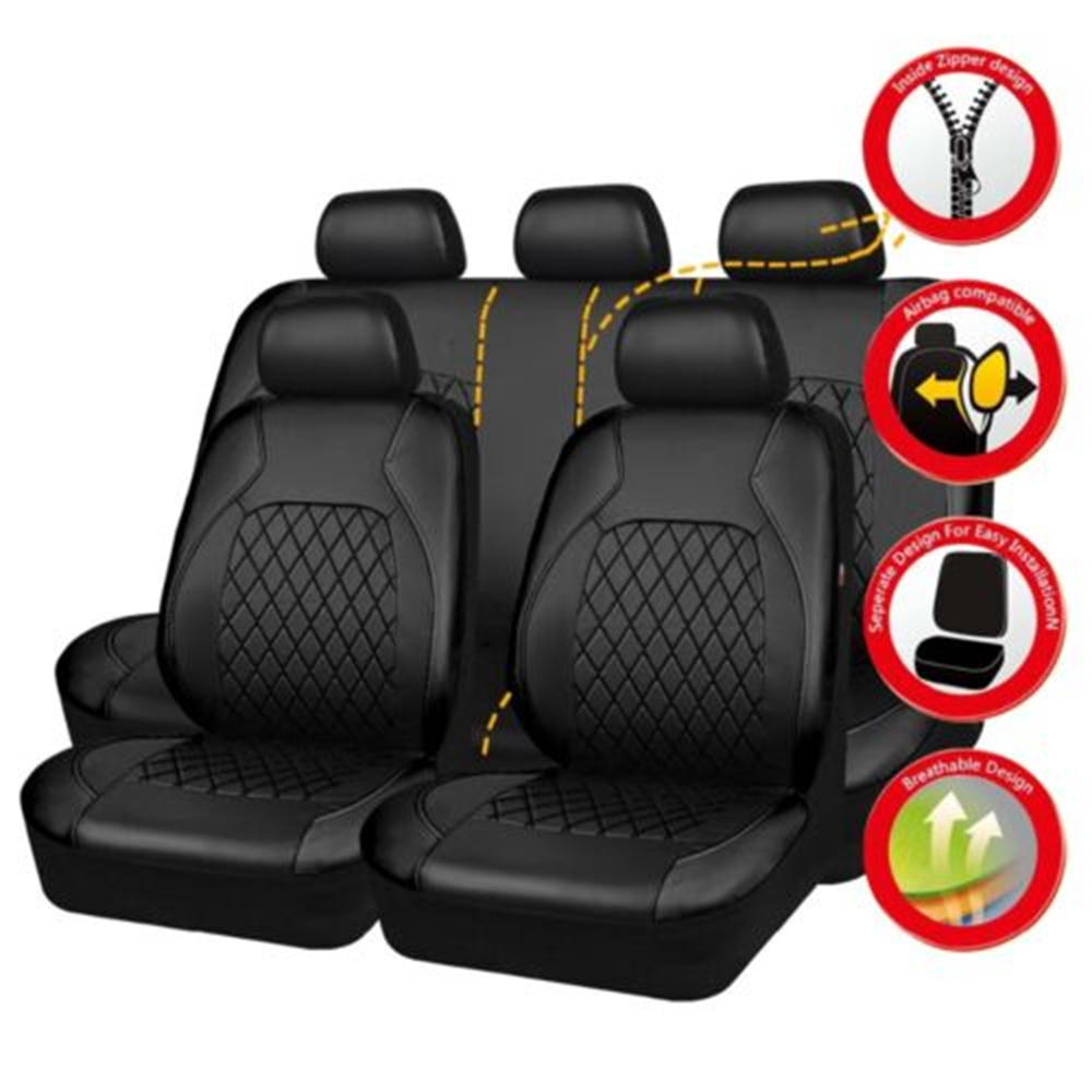 Leather Car Seat Covers Full Set Universal - Universele autostoelhoezenset PU-leer Voertuigkussen Volledig omgeven