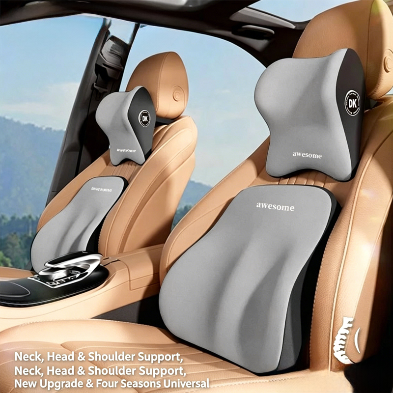 Memory Foam Car Neck Pillow Lumbar Support - Auto nekkussen & lendensteun set Premium