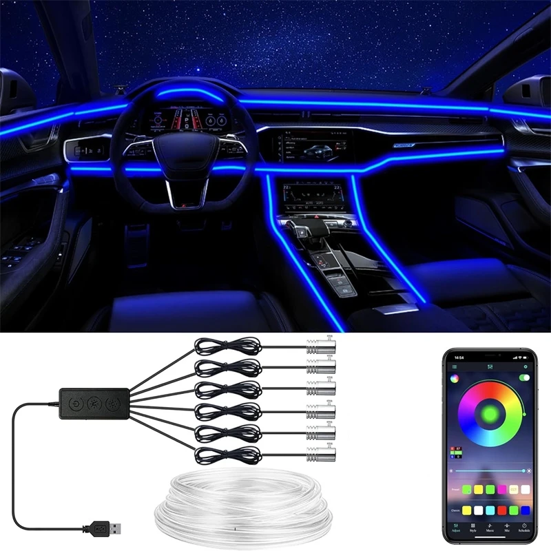 Led Ambient Interior Car Lights App Control - Flexibele EL-draadverlichting met app-bediening Omgevingssfeer Striplicht
