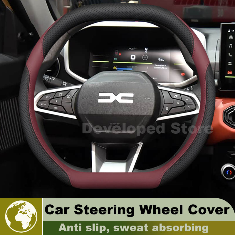 Car Steering Wheel Cover Anti Slip Breathable - Lederen auto stuurwielhoes voor nieuwe Dacia