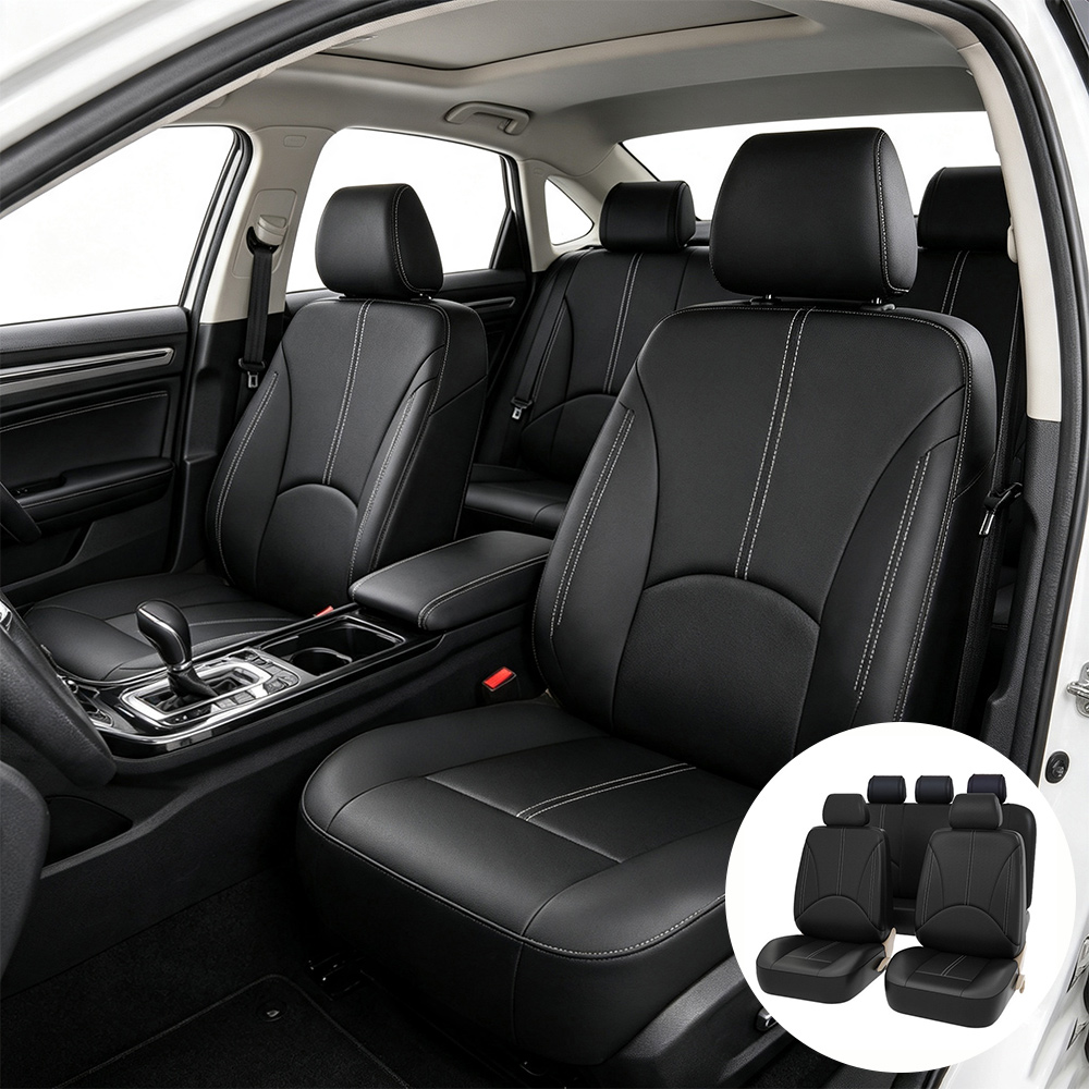 Leather Car Seat Covers Full Set Universal - 5-zits autostoelhoezen, complete set, kunstleer, eenvoudige