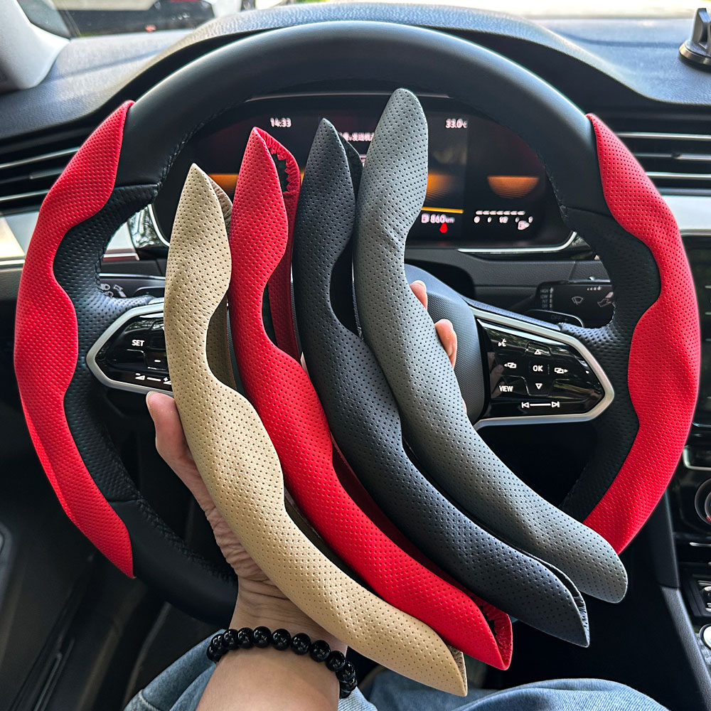Car Steering Wheel Cover Anti Slip Breathable - Universele D-vormige ronde auto-stuurhoes ventilatiegat leer
