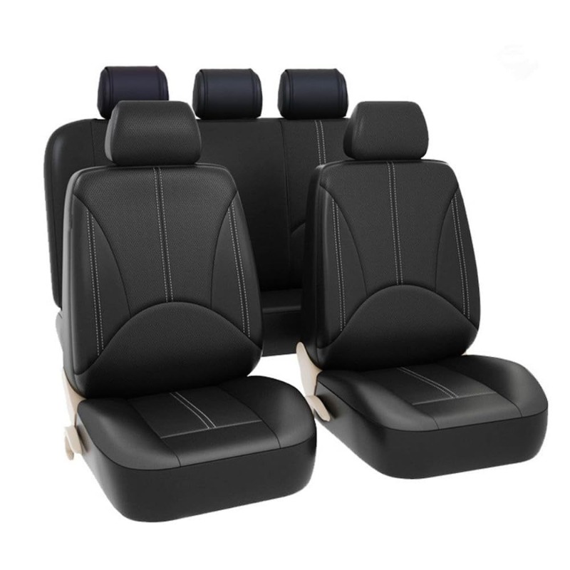 Leather Car Seat Covers Full Set Universal - Universele zwarte PU lederen autostoelhoezen, volledige