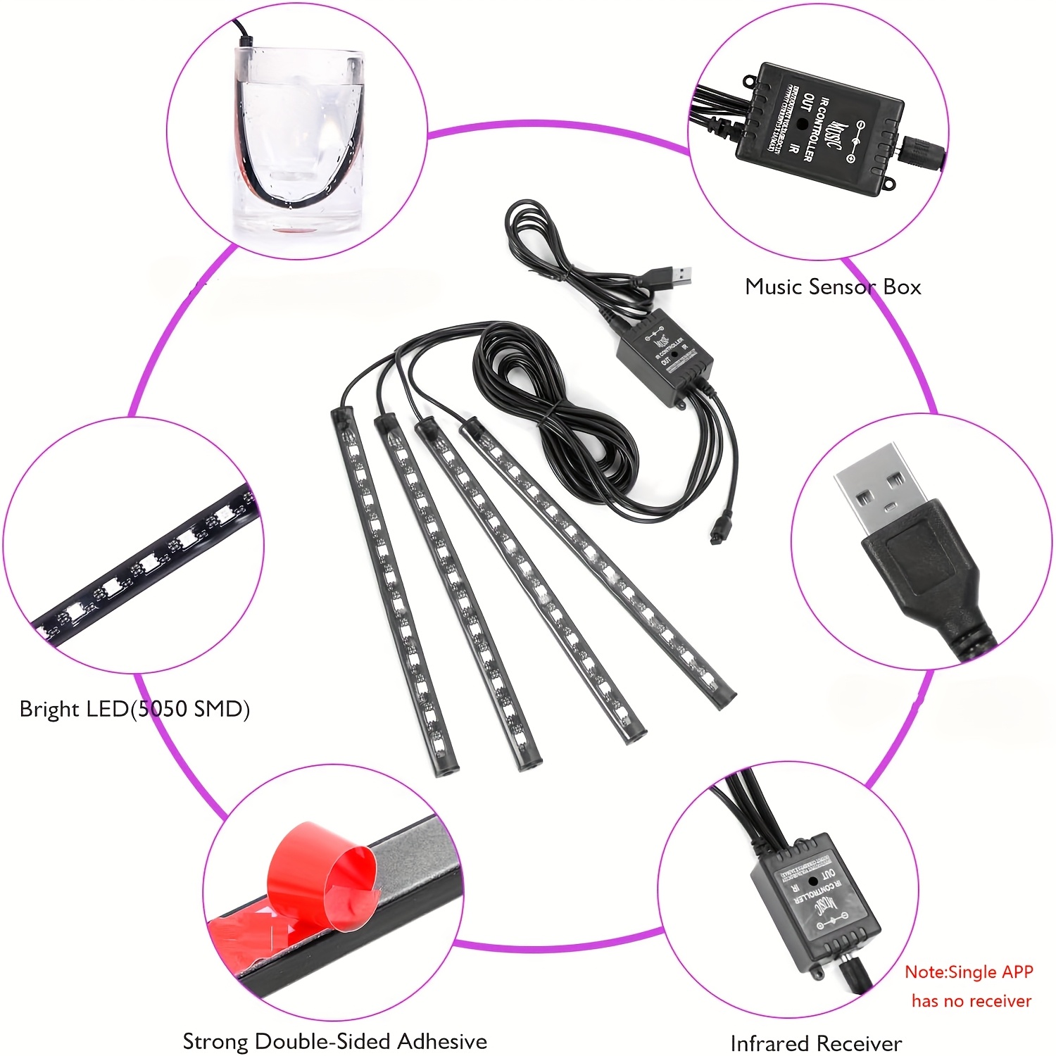 48LED RGB Ambient Light LED au - Led Ambient Interior Car Lights App Control recensie en prijs