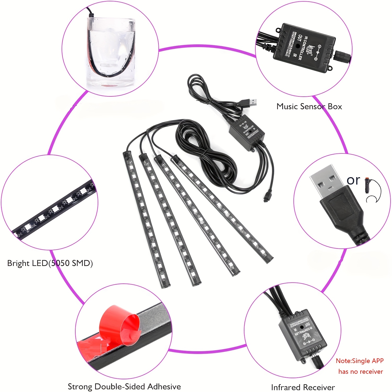 72/48 Neon LED auto-interieur  - Led Ambient Interior Car Lights App Control recensie en prijs